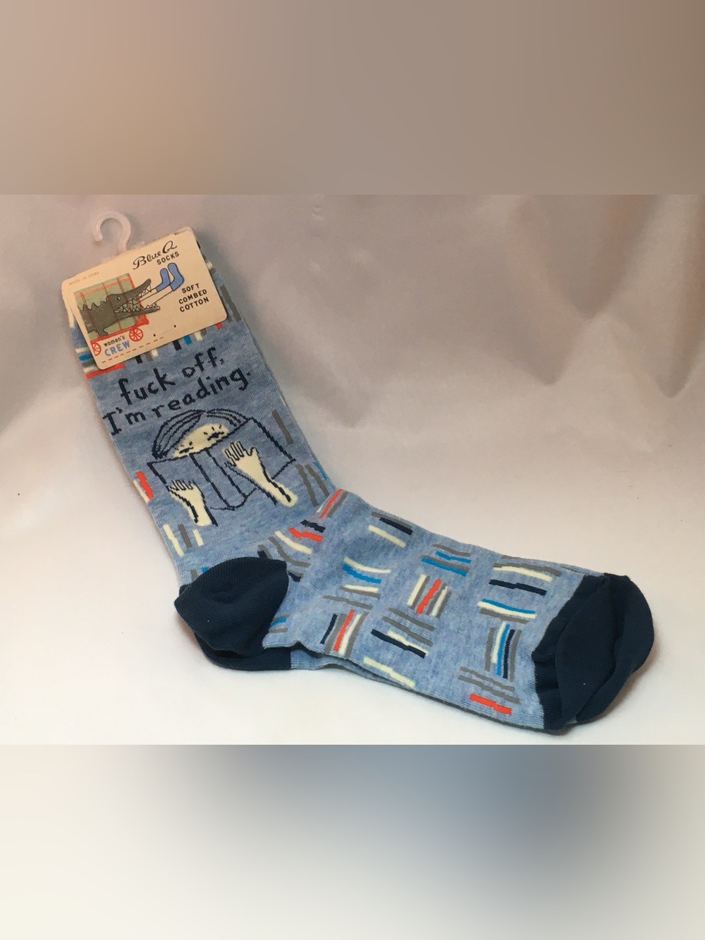 Blue Q Light Blue Novelty Reading Socks with Dark Blue Accents